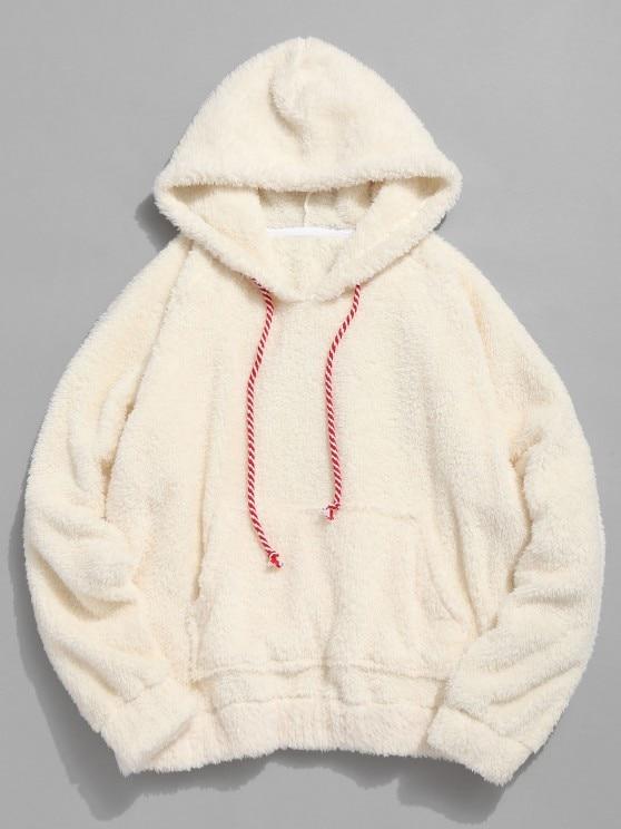 Kangaroo Pocket Plain Oversized Faux Fur Hoodie - INS | Online Fashion Free Shipping Clothing, Dresses, Tops, Shoes
