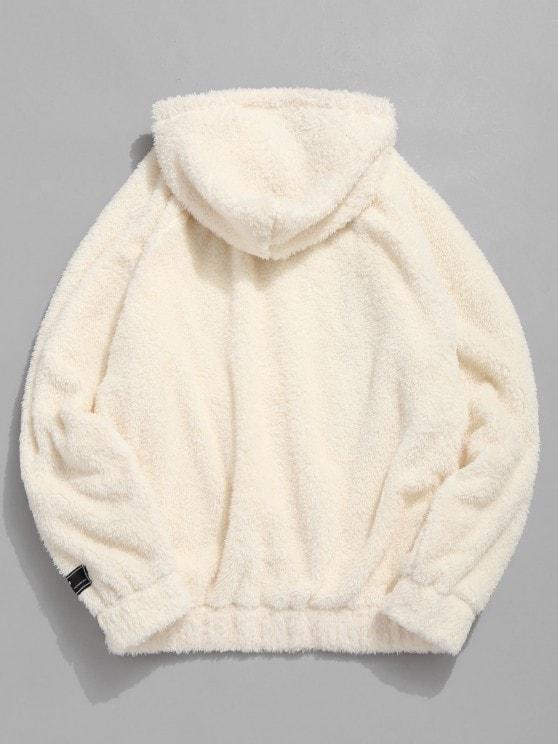 Kangaroo Pocket Plain Oversized Faux Fur Hoodie - INS | Online Fashion Free Shipping Clothing, Dresses, Tops, Shoes