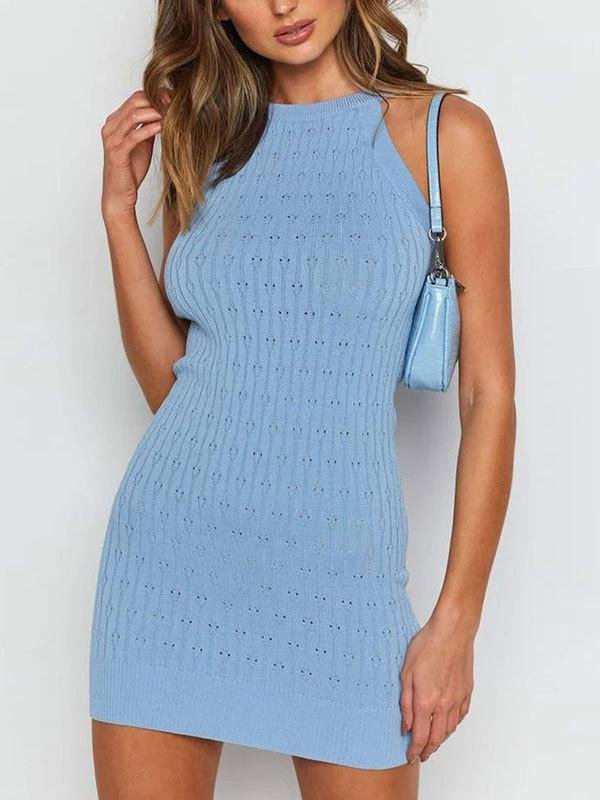 Knit Halter Suspender Dress - Mini Dresses - INS | Online Fashion Free Shipping Clothing, Dresses, Tops, Shoes - 10/06/2021 - Color_Black - Color_Blue