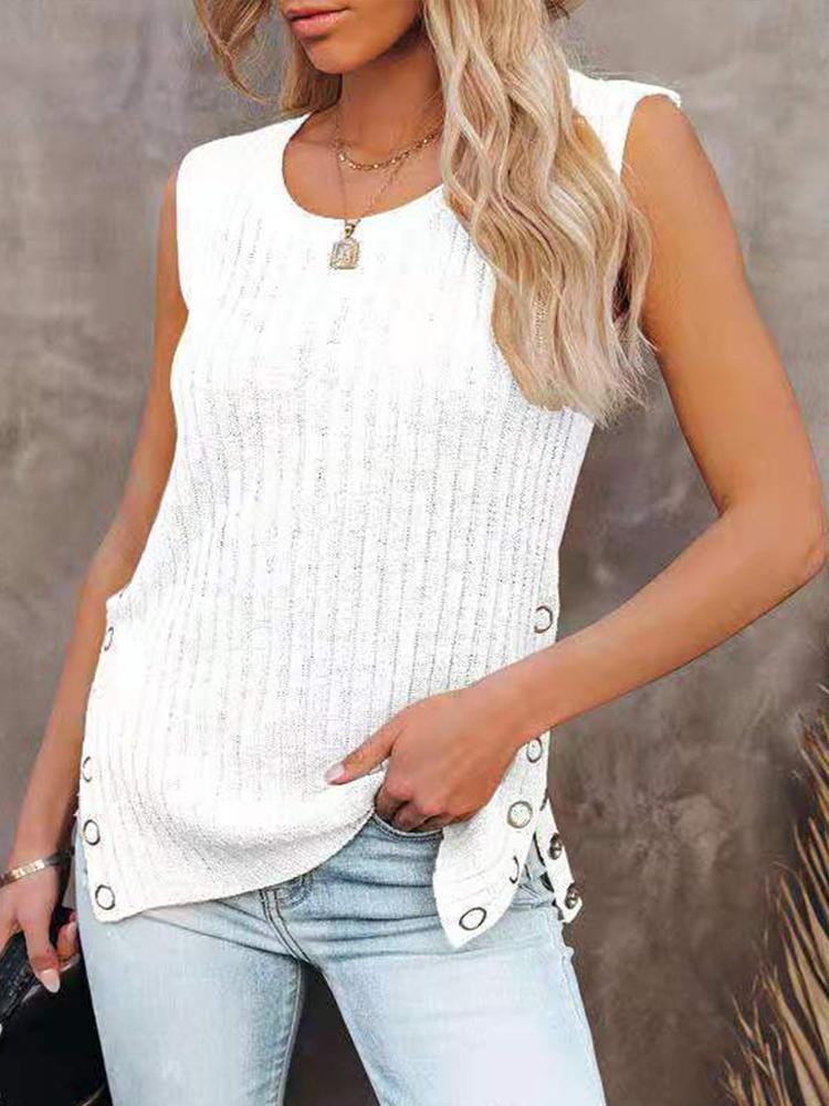Knit Solid Sleeveless Round Neck Vest - Tank Tops - INS | Online Fashion Free Shipping Clothing, Dresses, Tops, Shoes - 09/07/2021 - 20-30 - color-black