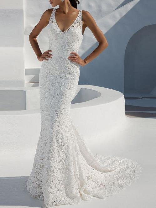 Lace Backless Deep V Neck Party Evening Dress - Maxi Dresses - INS | Online Fashion Free Shipping Clothing, Dresses, Tops, Shoes - 08/07/2021 - 30-40 - color-white