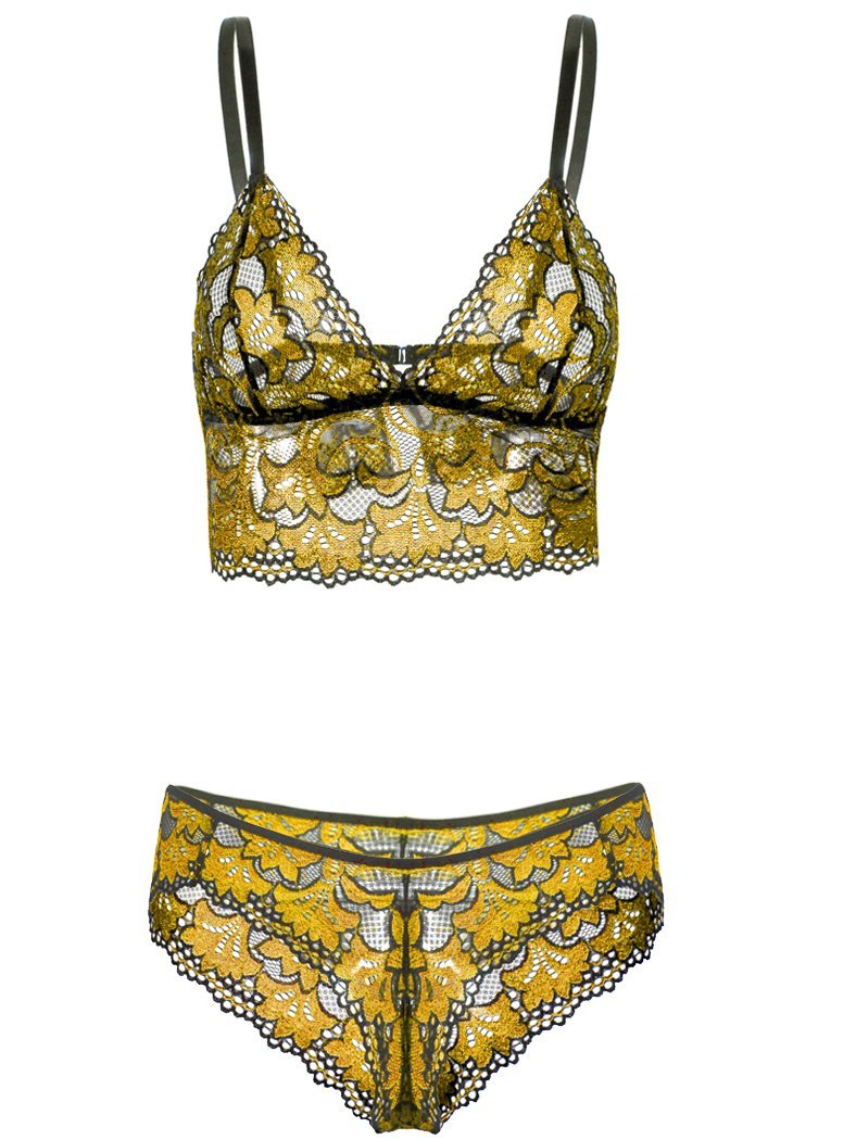 Lace Bra And Panties Two-piece Lingerie Set - Lingerie - INS | Online Fashion Free Shipping Clothing, Dresses, Tops, Shoes - 07/06/2021 - Color_Blue - Color_Yellow
