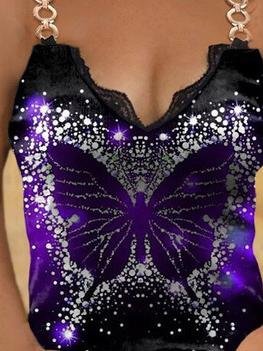 Lace Butterfly Print Casual Tank Tops - Tank Tops - INS | Online Fashion Free Shipping Clothing, Dresses, Tops, Shoes - 10-20 - 17/06/2021 - Category_Tank Tops