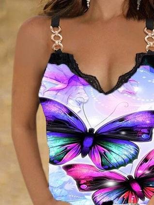 Lace Butterfly Print Casual Tank Tops - Tank Tops - INS | Online Fashion Free Shipping Clothing, Dresses, Tops, Shoes - 10-20 - 17/06/2021 - Category_Tank Tops