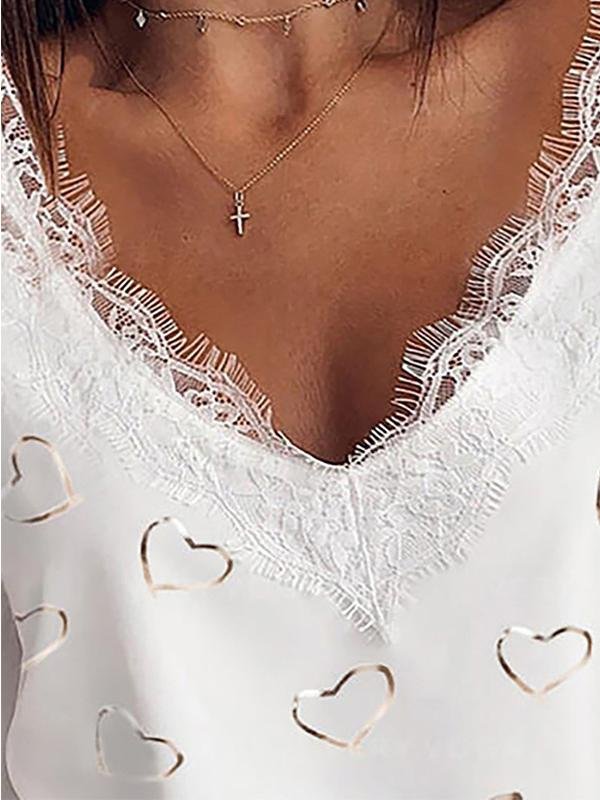 Lace Collar Bronzing Love Long-sleeved T-shirt - T-shirts - INS | Online Fashion Free Shipping Clothing, Dresses, Tops, Shoes - 31/05/2021 - Color_White - LXQ