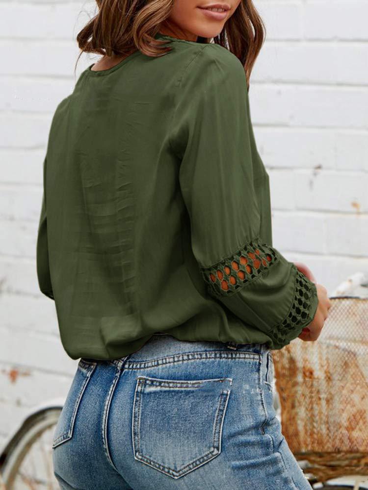 Lace Deep V-neck Long-sleeved Casual Shirt - Blouses - INS | Online Fashion Free Shipping Clothing, Dresses, Tops, Shoes - 20-30 - 28/06/2021 - BLO2106281128