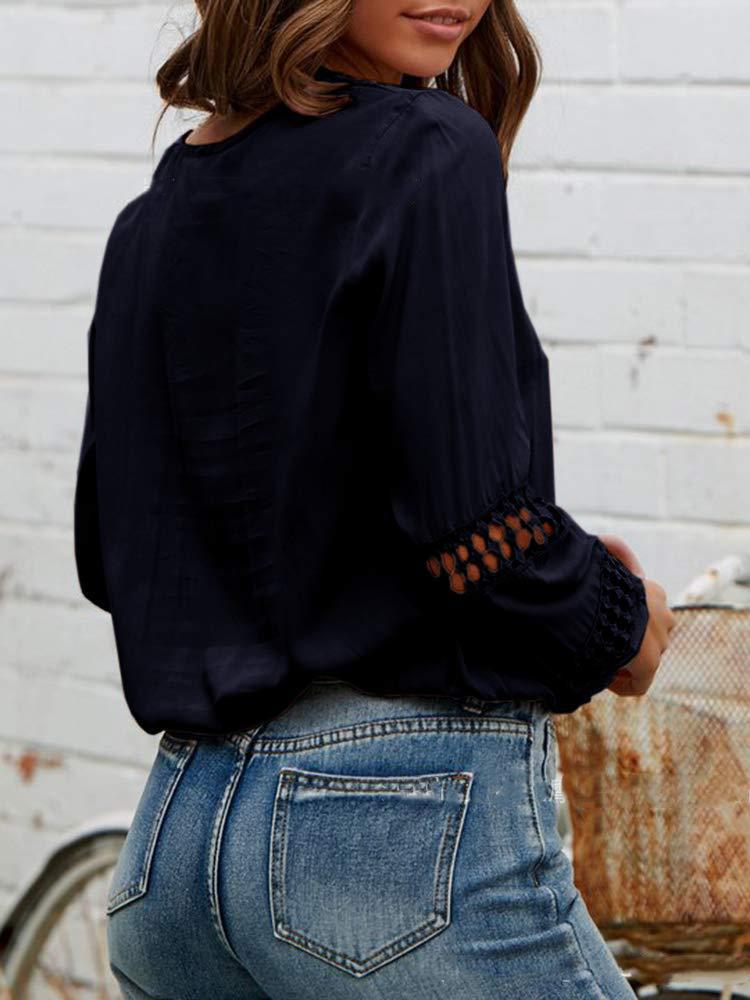 Lace Deep V-neck Long-sleeved Casual Shirt - Blouses - INS | Online Fashion Free Shipping Clothing, Dresses, Tops, Shoes - 20-30 - 28/06/2021 - BLO2106281128