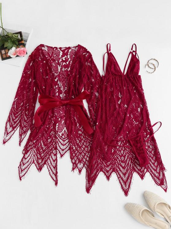 Lace Eyelash See Thru Sexy Lingerie Babydoll with Robe - INS | Online Fashion Free Shipping Clothing, Dresses, Tops, Shoes