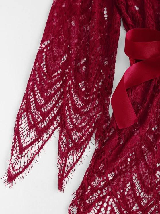 Lace Eyelash See Thru Sexy Lingerie Babydoll with Robe - INS | Online Fashion Free Shipping Clothing, Dresses, Tops, Shoes