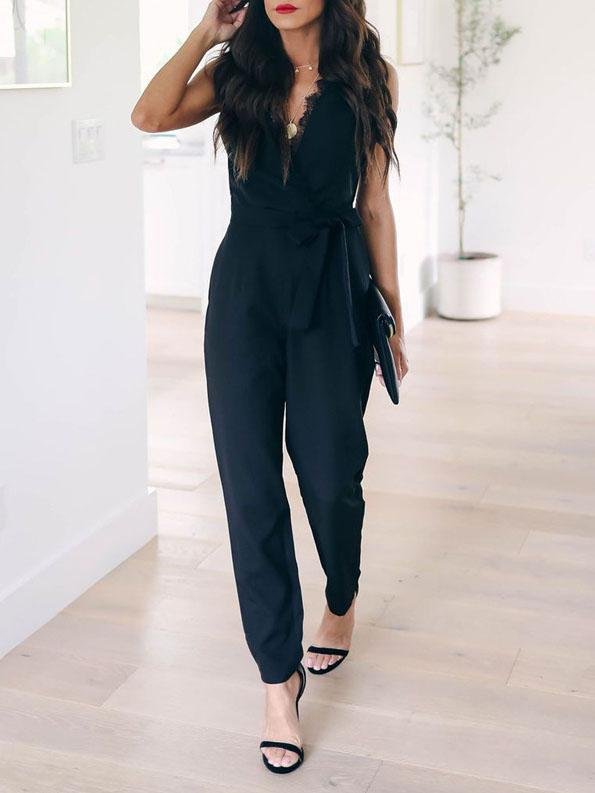 Lace Lace-up Pocket Women's Jumpsuit - Jumpsuit & Rompers - INS | Online Fashion Free Shipping Clothing, Dresses, Tops, Shoes - 08/07/2021 - 20-30 - Bottoms