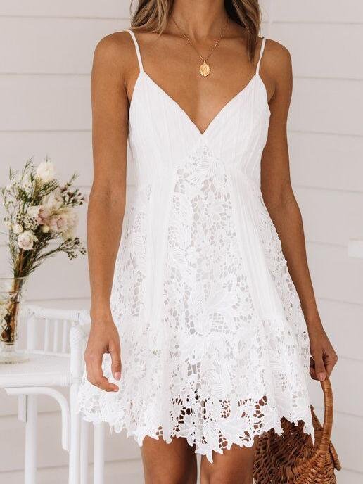 Lace Panel Sling Mini Dress - Mini Dresses - INS | Online Fashion Free Shipping Clothing, Dresses, Tops, Shoes - 09/06/2021 - Category_Mini Dresses - Color_White