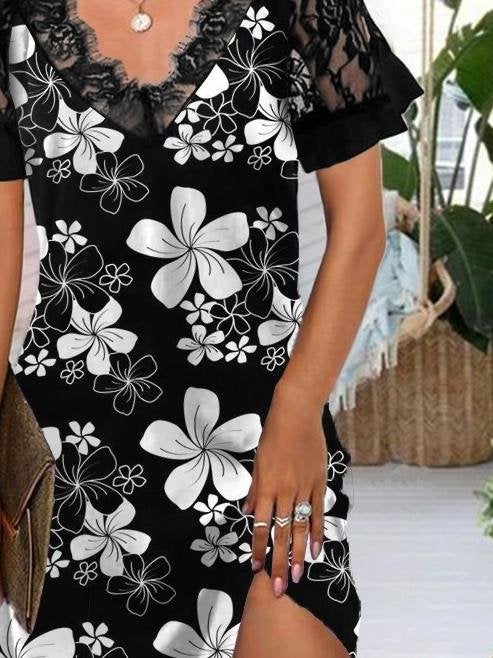 Lace Short-sleeved Fashion Print Dress - Mini Dresses - INS | Online Fashion Free Shipping Clothing, Dresses, Tops, Shoes - 02/07/2021 - 20-30 - color-pink