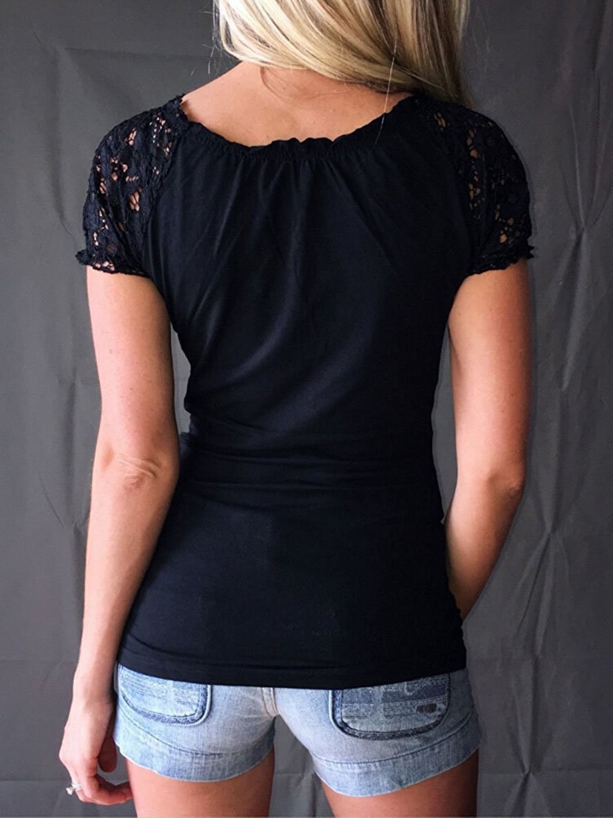 Lace Short-sleeved Lace-up T-shirt - T-shirts - INS | Online Fashion Free Shipping Clothing, Dresses, Tops, Shoes - 09/07/2021 - 10-20 - color-black
