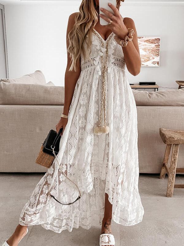 Lace Sling Solid Color Sleeveless Dress - Maxi Dresses - INS | Online Fashion Free Shipping Clothing, Dresses, Tops, Shoes - 24/05/2021 - Category_Maxi Dresses - Color_Beige