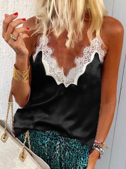 Lace Sling V-Neck Sleeveless Tank Tops - Tank Tops - INS | Online Fashion Free Shipping Clothing, Dresses, Tops, Shoes - 10-20 - 21/06/2021 - Category_Tank Tops