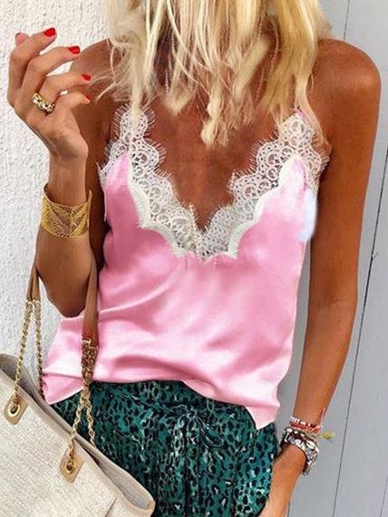 Lace Sling V-Neck Sleeveless Tank Tops - Tank Tops - INS | Online Fashion Free Shipping Clothing, Dresses, Tops, Shoes - 10-20 - 21/06/2021 - Category_Tank Tops