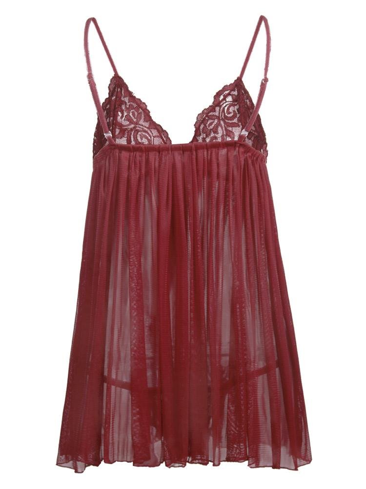 Lace Solid Color Suspender Nightdress - Lingerie - INS | Online Fashion Free Shipping Clothing, Dresses, Tops, Shoes - 07/06/2021 - Color_Red - LIN2106030009