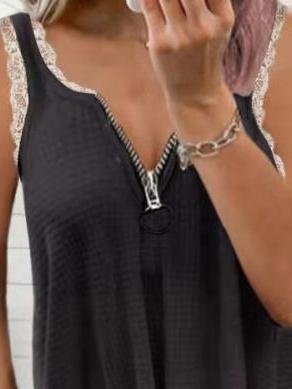 Lace Stitching Low-cut Solid Tank Top - Tank Tops - INS | Online Fashion Free Shipping Clothing, Dresses, Tops, Shoes - 16/06/2021 - 20-30 - color-black