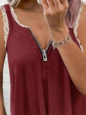 Lace Stitching Low-cut Solid Tank Top - Tank Tops - INS | Online Fashion Free Shipping Clothing, Dresses, Tops, Shoes - 16/06/2021 - 20-30 - color-black