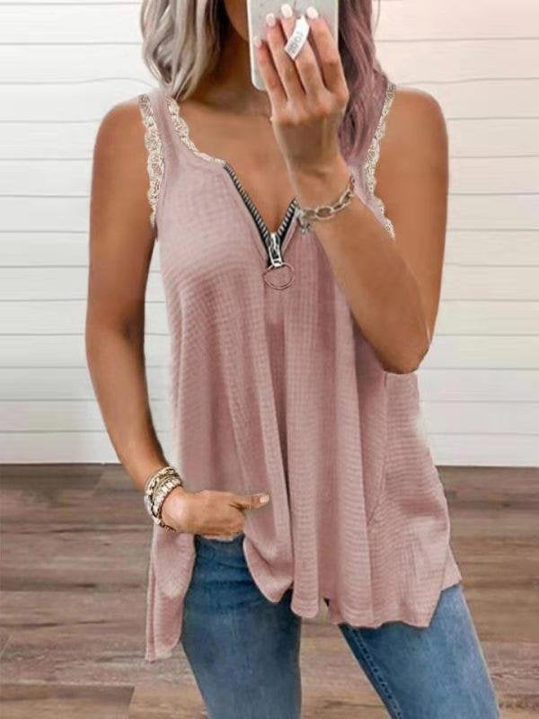 Lace Stitching Low-cut Solid Tank Top - Tank Tops - INS | Online Fashion Free Shipping Clothing, Dresses, Tops, Shoes - 16/06/2021 - 20-30 - color-black