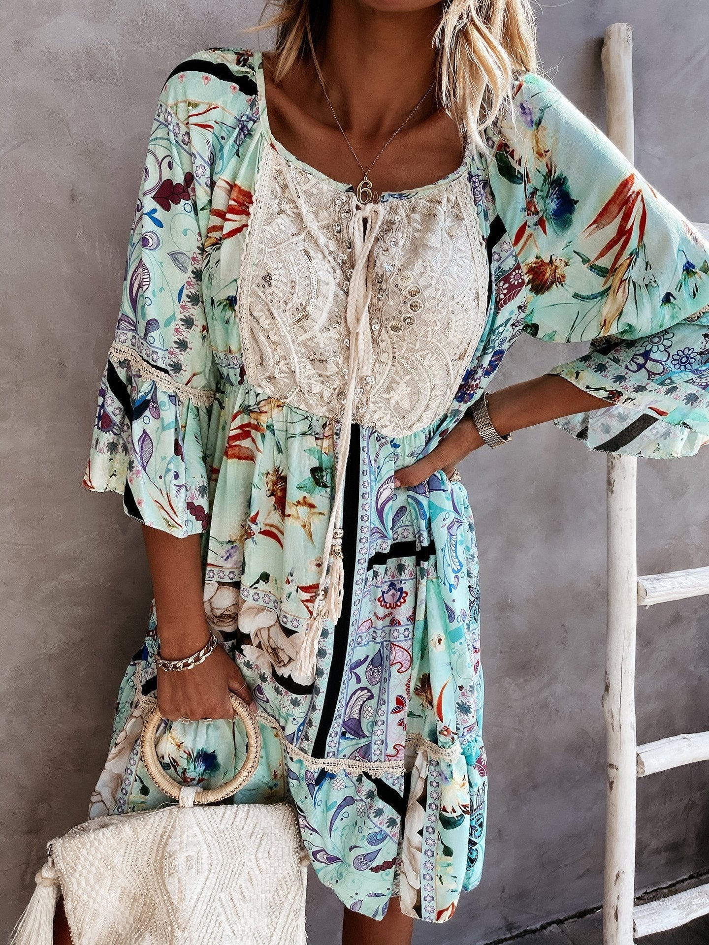 Lace Stitching Mini Dress - Mini Dresses - INS | Online Fashion Free Shipping Clothing, Dresses, Tops, Shoes - 08/06/2021 - Color_Apricot - Color_Green