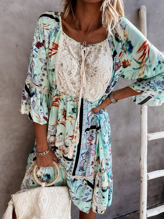 Lace Stitching Mini Dress - Mini Dresses - INS | Online Fashion Free Shipping Clothing, Dresses, Tops, Shoes - 08/06/2021 - Color_Apricot - Color_Green