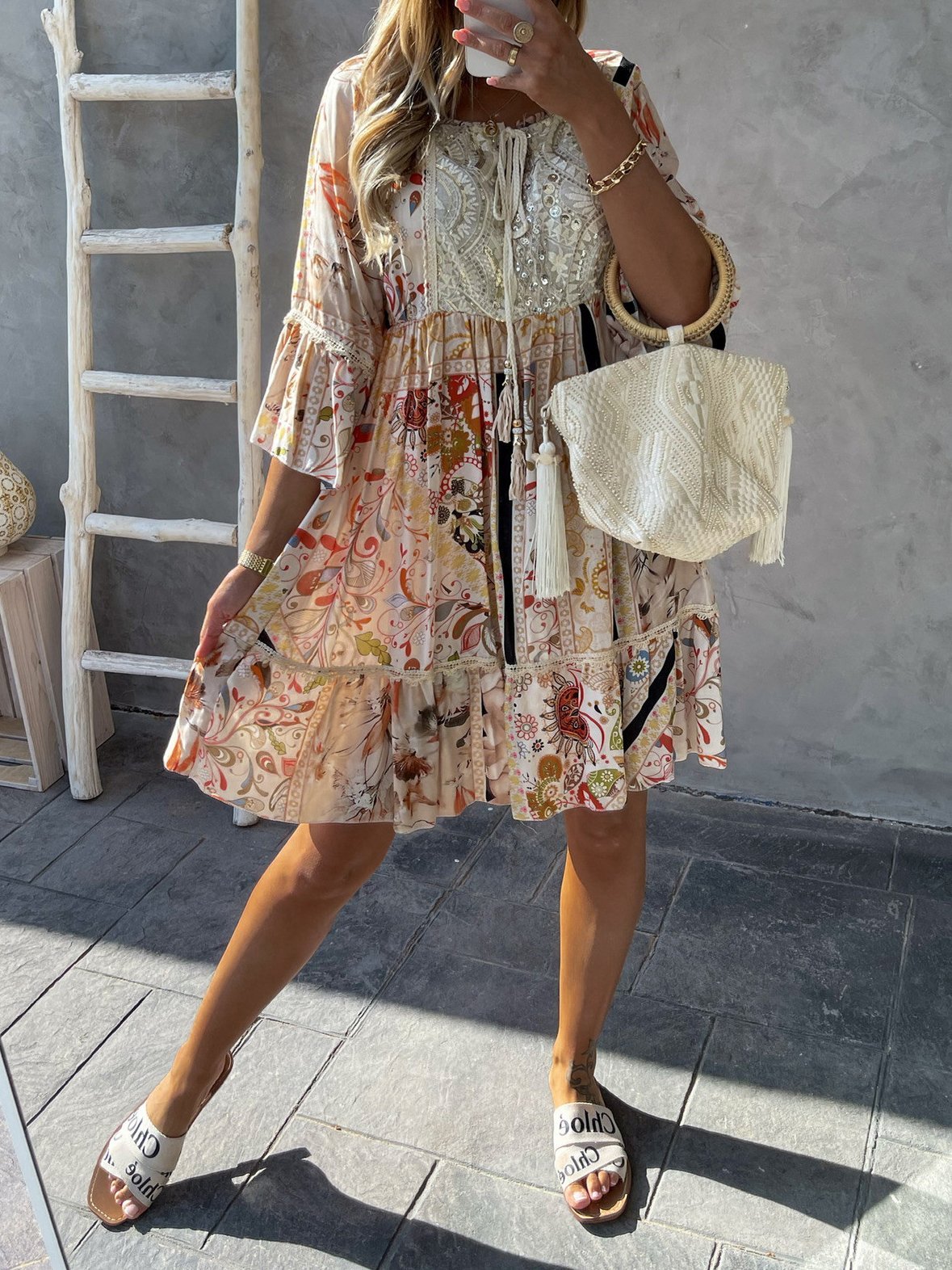 Lace Stitching Mini Dress - Mini Dresses - INS | Online Fashion Free Shipping Clothing, Dresses, Tops, Shoes - 08/06/2021 - Color_Apricot - Color_Green