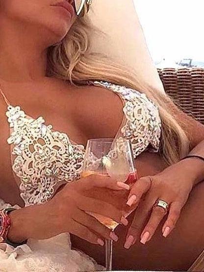 Lace Stitching Rhinestone Decorated Lace-Up Bikini Set - Bikinis - INS | Online Fashion Free Shipping Clothing, Dresses, Tops, Shoes - 16/03/2021 - Beach - Bikini