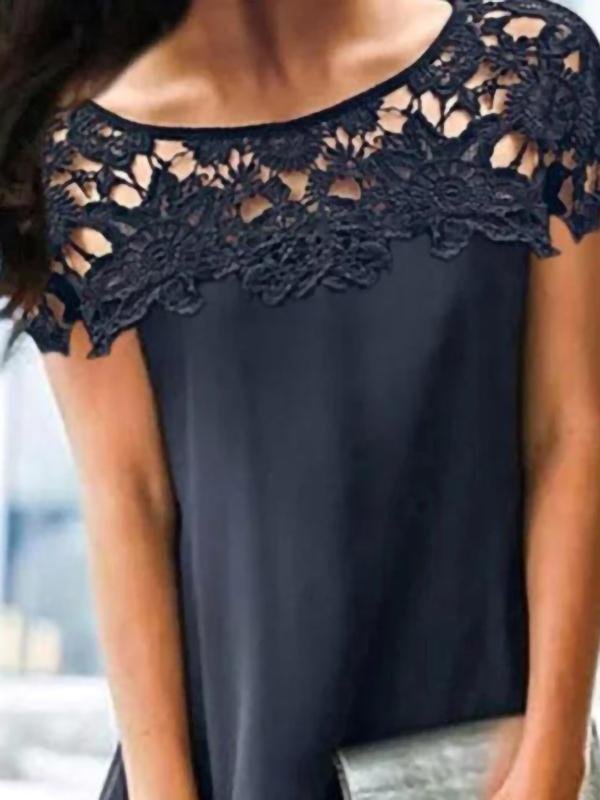 Lace Stitching Round Neck A-line Dress - Mini Dresses - INS | Online Fashion Free Shipping Clothing, Dresses, Tops, Shoes - 15/06/2021 - Color_Black - DRE2106150448