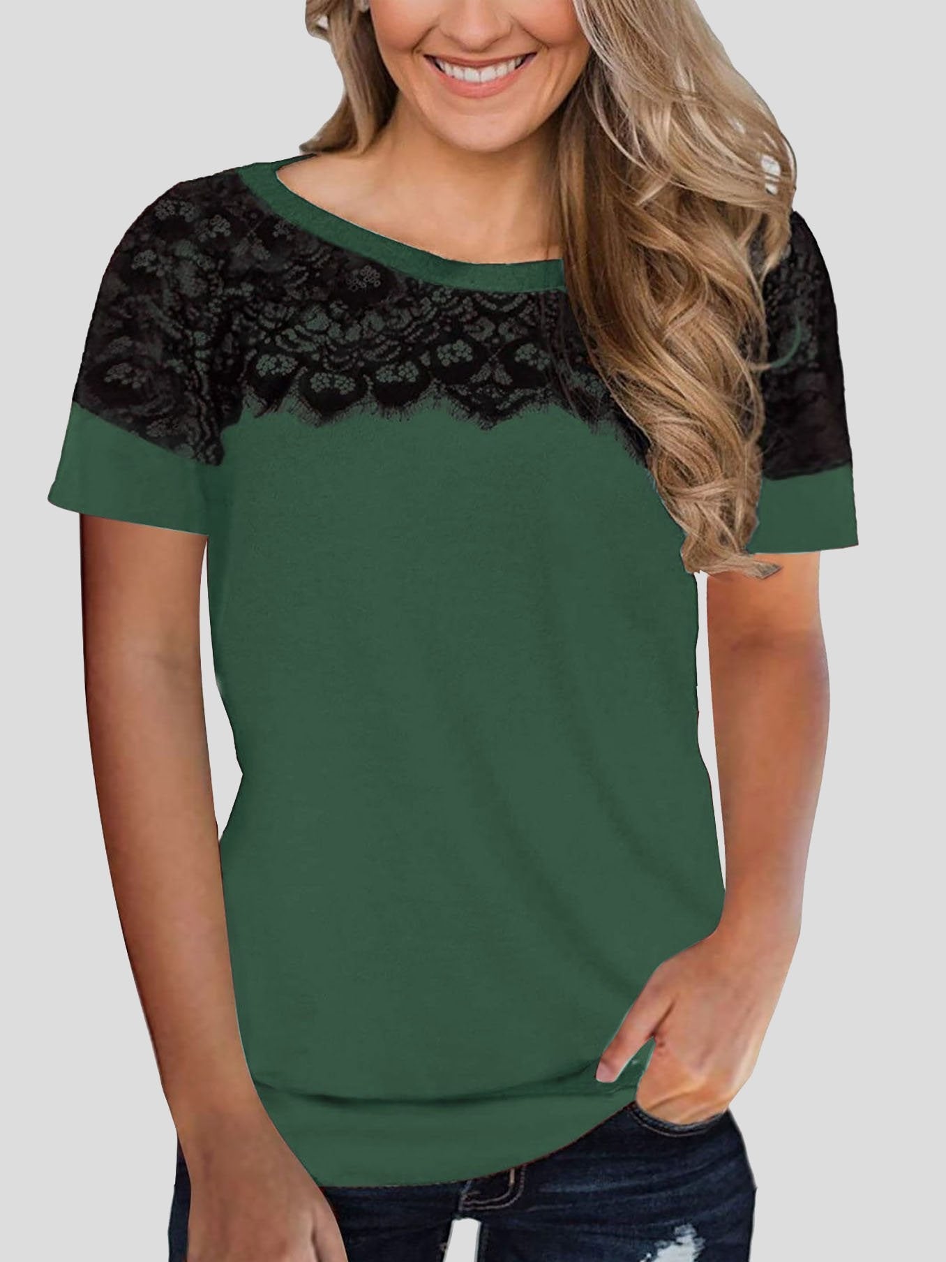Lace Stitching Short-sleeved T-shirt - T-Shirts - INS | Online Fashion Free Shipping Clothing, Dresses, Tops, Shoes - 20-30 - 24/06/2021 - color-brown