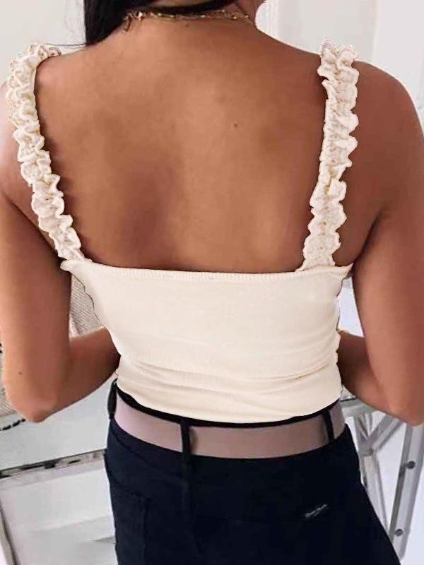 Lace Straps With Solid Buttons Tank Tops - Tank Tops - INS | Online Fashion Free Shipping Clothing, Dresses, Tops, Shoes - 10-20 - 25/06/2021 - Category_Tank Tops