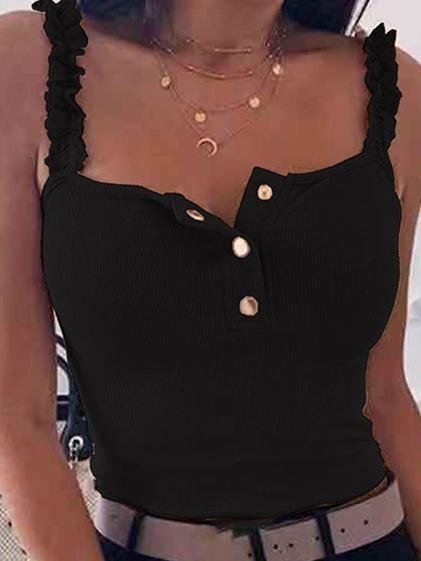 Lace Straps With Solid Buttons Tank Tops - Tank Tops - INS | Online Fashion Free Shipping Clothing, Dresses, Tops, Shoes - 10-20 - 25/06/2021 - Category_Tank Tops