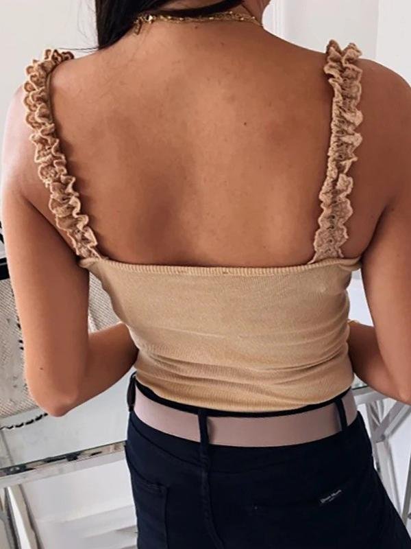 Lace Straps With Solid Buttons Tank Tops - Tank Tops - INS | Online Fashion Free Shipping Clothing, Dresses, Tops, Shoes - 10-20 - 25/06/2021 - Category_Tank Tops