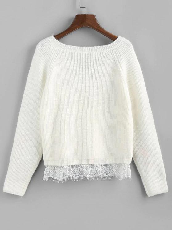 Lace Trim Raglan Sleeve Sweater - INS | Online Fashion Free Shipping Clothing, Dresses, Tops, Shoes