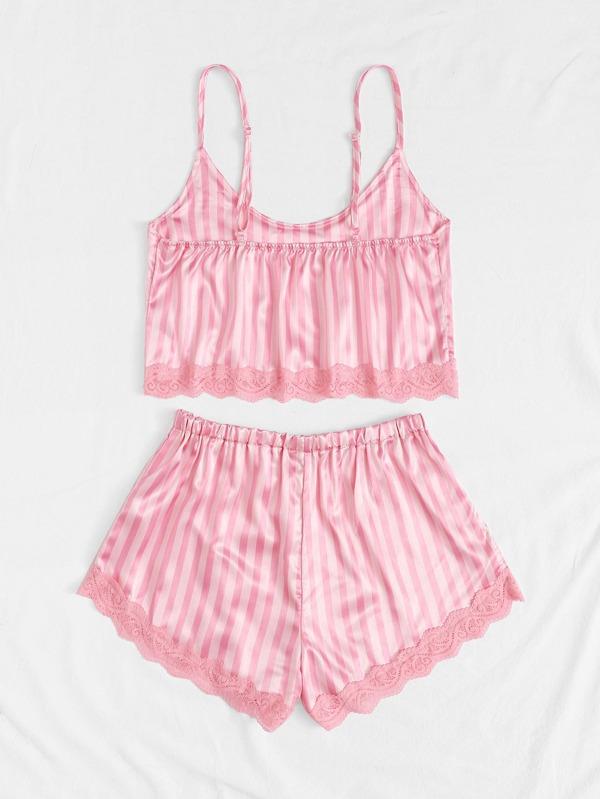 Lace Trim Satin Cami With Shorts - INS | Online Fashion Free Shipping Clothing, Dresses, Tops, Shoes