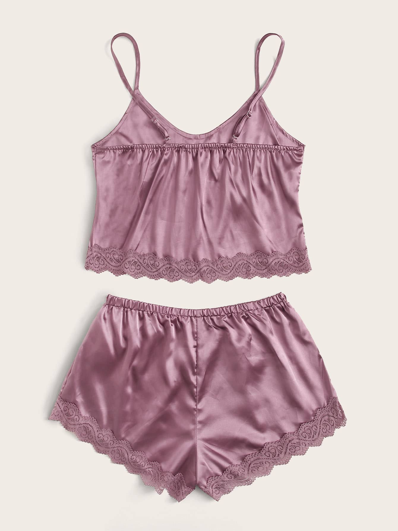 Lace Trim Satin Cami With Shorts - INS | Online Fashion Free Shipping Clothing, Dresses, Tops, Shoes