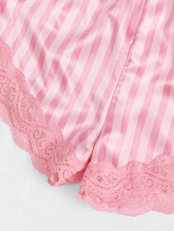 Lace Trim Satin Cami With Shorts - INS | Online Fashion Free Shipping Clothing, Dresses, Tops, Shoes