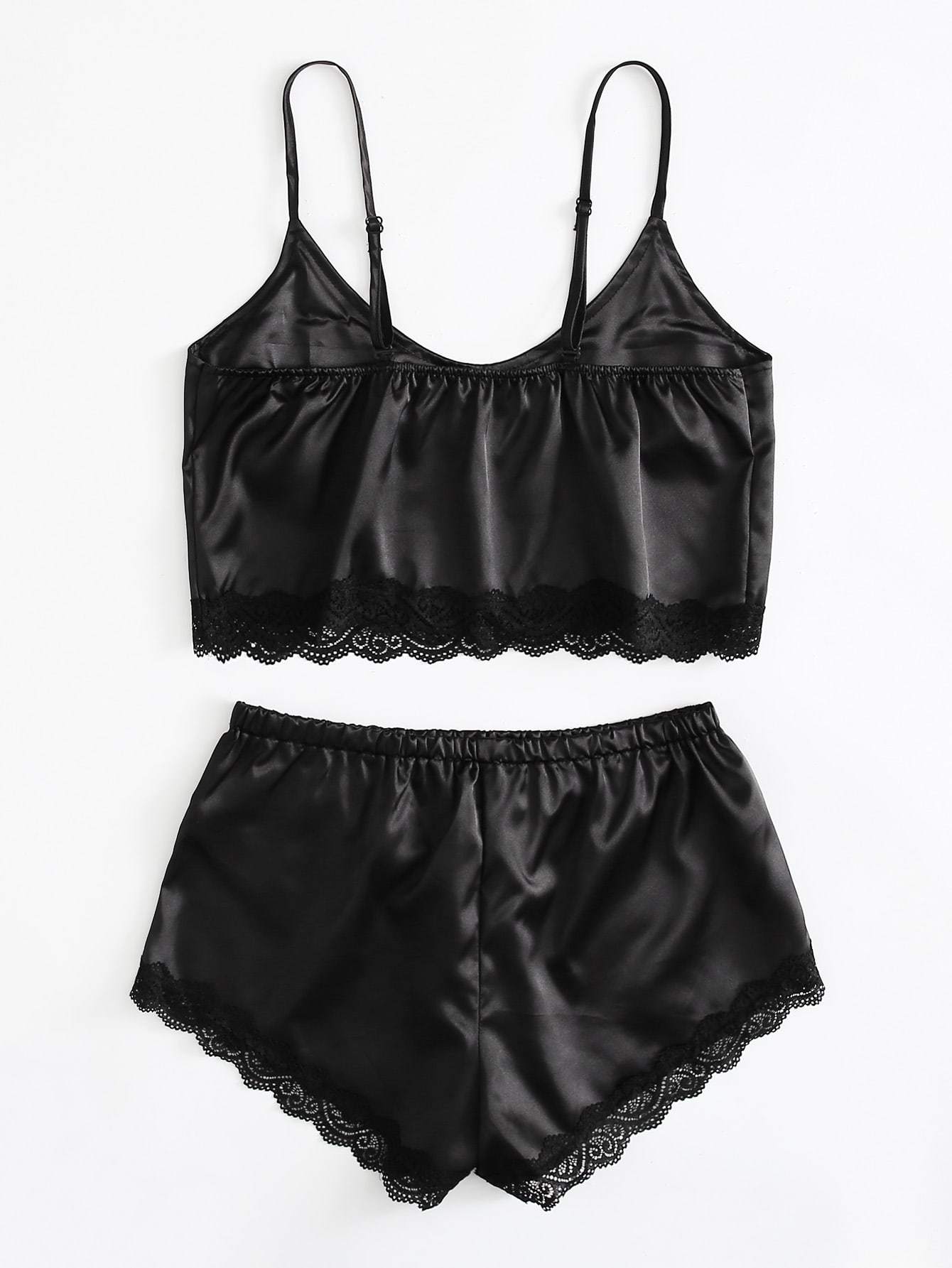 Lace Trim Satin Cami With Shorts - INS | Online Fashion Free Shipping Clothing, Dresses, Tops, Shoes