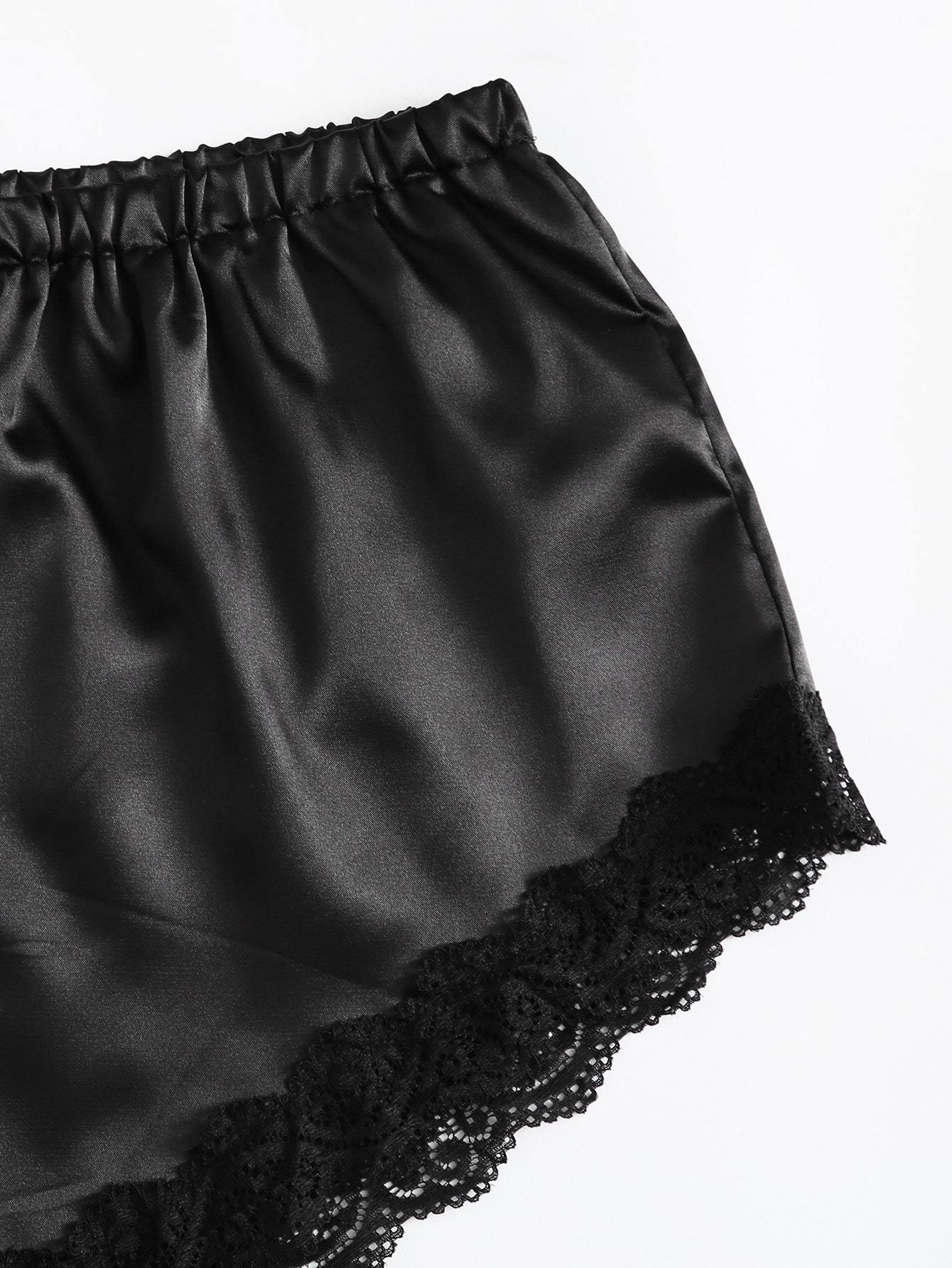 Lace Trim Satin Cami With Shorts - INS | Online Fashion Free Shipping Clothing, Dresses, Tops, Shoes