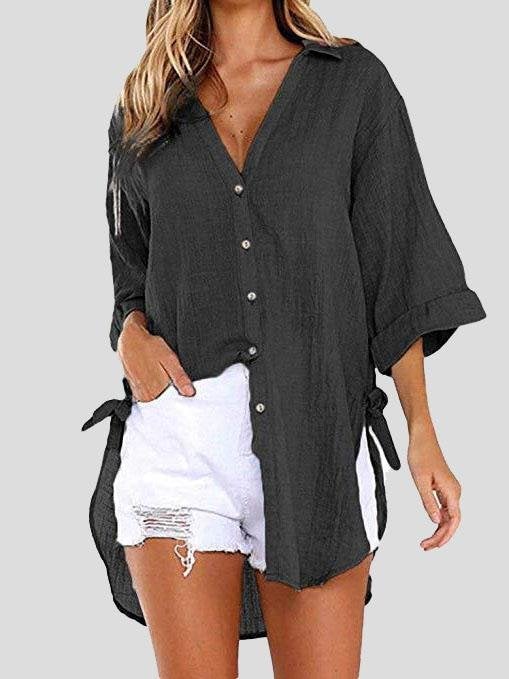 Lace-up 3/4 Flared Sleeve Dovetail Casual Shirt - Blouses - INS | Online Fashion Free Shipping Clothing, Dresses, Tops, Shoes - 10-20 - 22/07/2021 - BLO2107221244