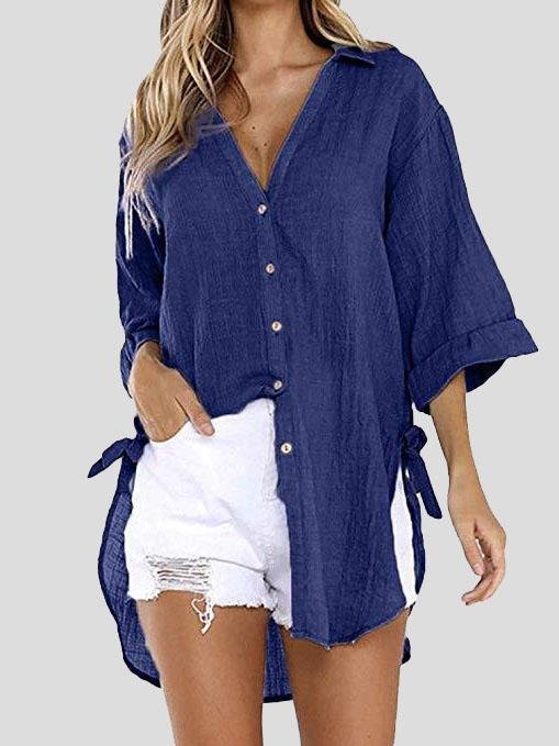Lace-up 3/4 Flared Sleeve Dovetail Casual Shirt - Blouses - INS | Online Fashion Free Shipping Clothing, Dresses, Tops, Shoes - 10-20 - 22/07/2021 - BLO2107221244