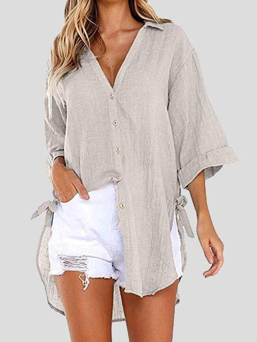 Lace-up 3/4 Flared Sleeve Dovetail Casual Shirt - Blouses - INS | Online Fashion Free Shipping Clothing, Dresses, Tops, Shoes - 10-20 - 22/07/2021 - BLO2107221244