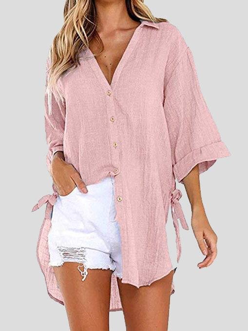 Lace-up 3/4 Flared Sleeve Dovetail Casual Shirt - Blouses - INS | Online Fashion Free Shipping Clothing, Dresses, Tops, Shoes - 10-20 - 22/07/2021 - BLO2107221244