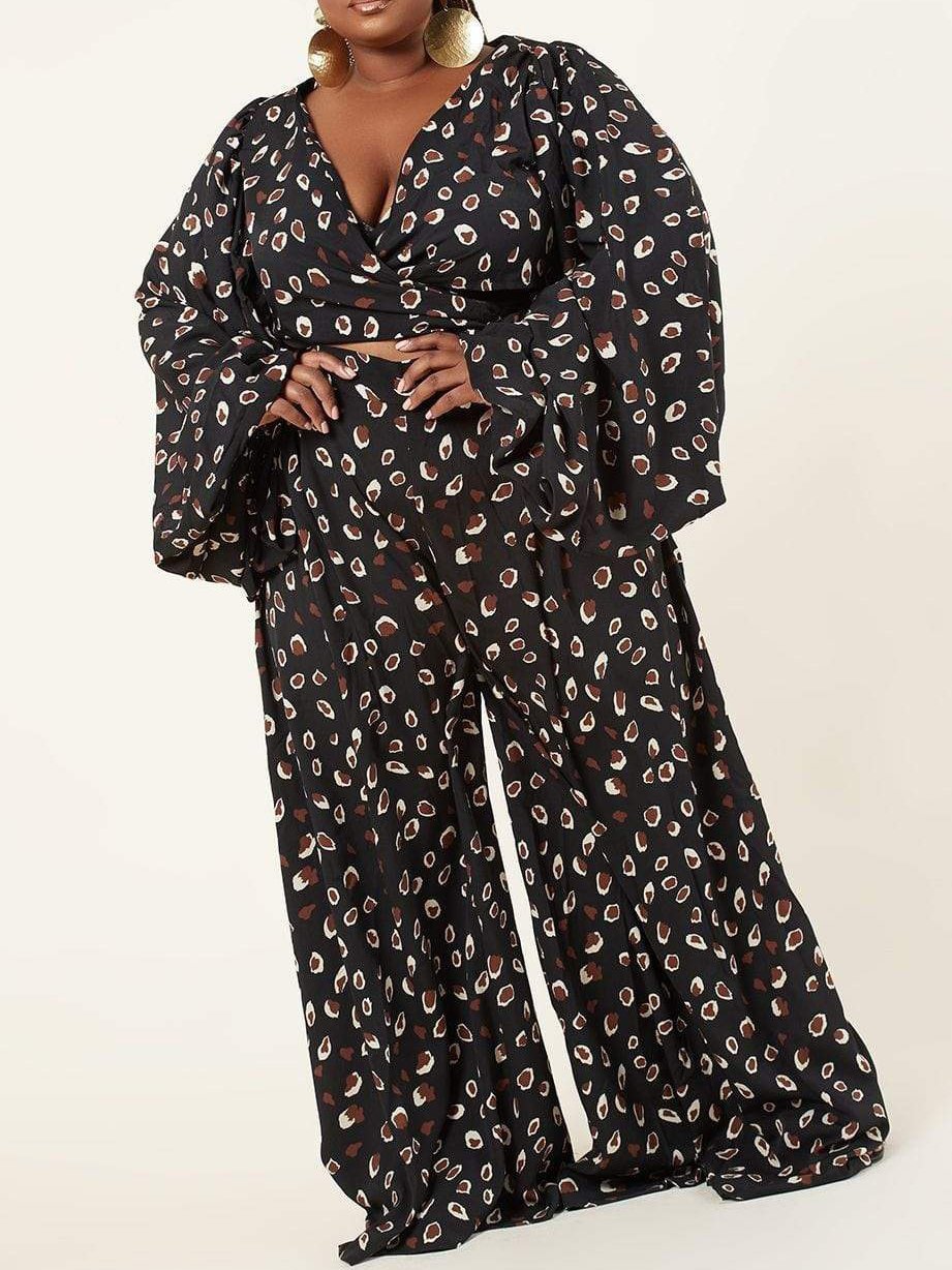 Lace-up Cardigan & Loose Wide-leg Pants Leopard Print Suit - Sets - INS | Online Fashion Free Shipping Clothing, Dresses, Tops, Shoes - 17/07/2021 - 30-40 - Bottoms