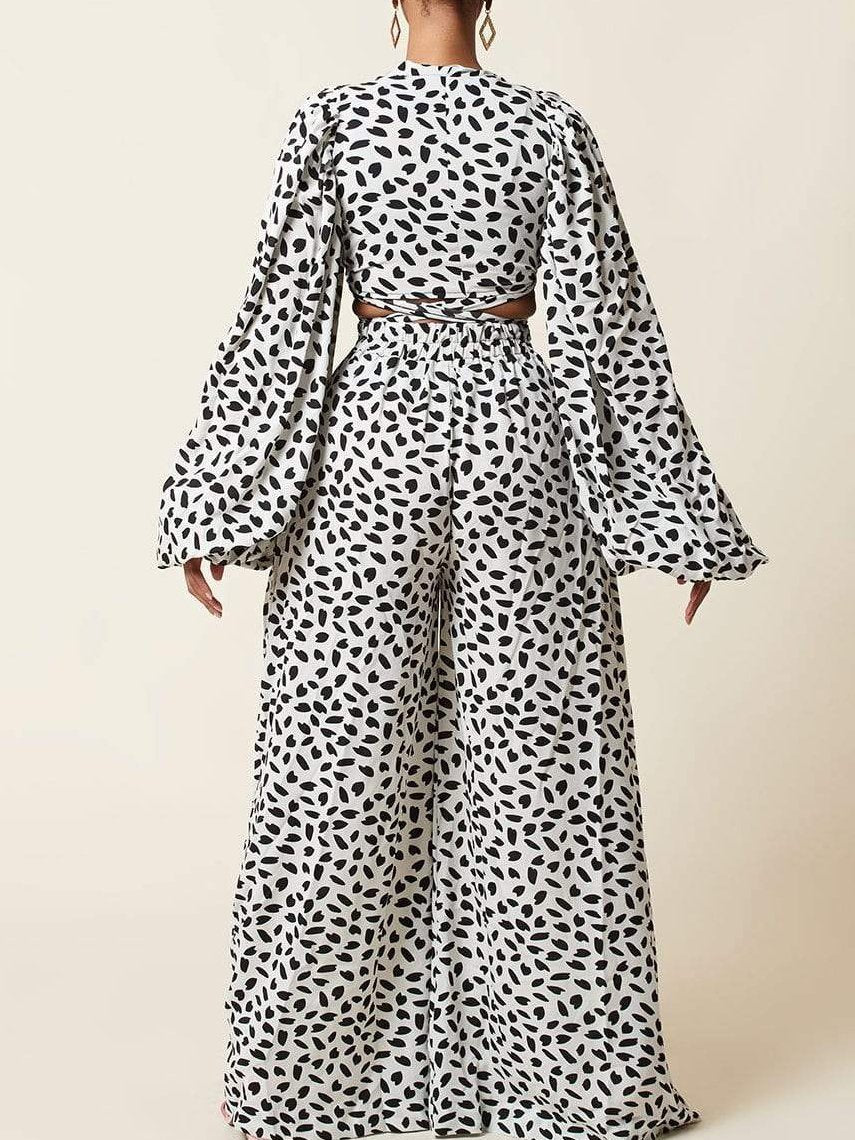 Lace-up Cardigan & Loose Wide-leg Pants Leopard Print Suit - Sets - INS | Online Fashion Free Shipping Clothing, Dresses, Tops, Shoes - 17/07/2021 - 30-40 - Bottoms