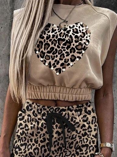 Lace-up Leopard Print Sleeveless Top & Drawstring Skirt Set - Suits - INS | Online Fashion Free Shipping Clothing, Dresses, Tops, Shoes - 31/05/2021 - Category_Suits - Color_Brown