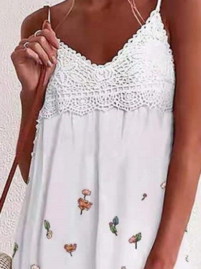 Lace V-Neck Floral Print Sleeveless Dress - Mini Dresses - INS | Online Fashion Free Shipping Clothing, Dresses, Tops, Shoes - 20-30 - 29/06/2021 - Category_Mini Dresses