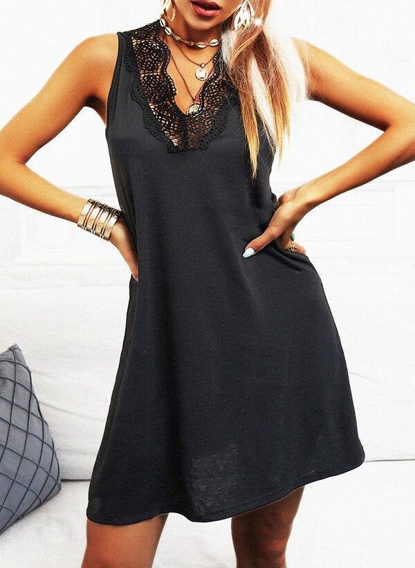 Lace V-neck Sleeveless Black Dress - Mini Dresses - INS | Online Fashion Free Shipping Clothing, Dresses, Tops, Shoes - 02/07/2021 - 20-30 - color-black