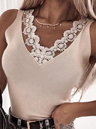 Lace V-neck Sleeveless Casual Tanks Tops - Tanks - INS | Online Fashion Free Shipping Clothing, Dresses, Tops, Shoes - 31/05/2021 - Category_Tanks - Category_Tops