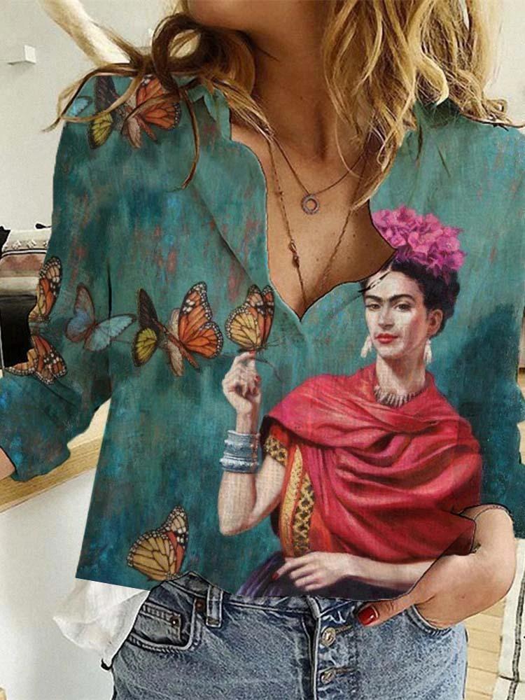 Ladies And Flower Printed Lapel Long Sleeve Shirt - Blouses - INS | Online Fashion Free Shipping Clothing, Dresses, Tops, Shoes - 07/07/2021 - 20-30 - BLO2107071171